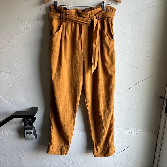 Anthropologie Pants - Anthropologie Paperbag Waist Tapered Pants Cotton Boho Cottagecore Tie Belt M